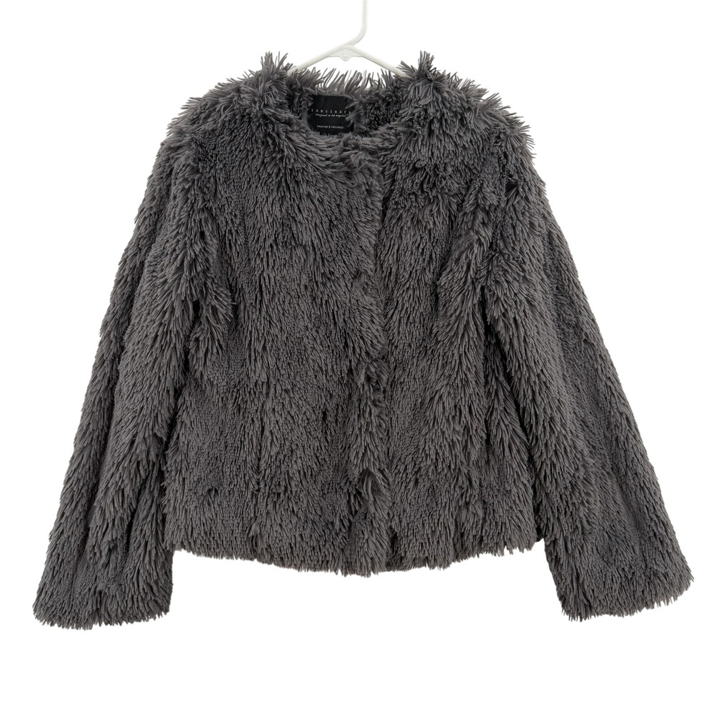 Sanctuary Jacket Womens Small Gray Faux Fur‎ Shaggy Snap Lined Coat Sherpa NWT